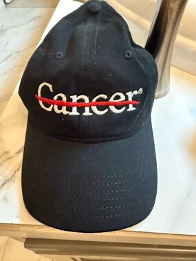 Black Baseball Cap with 'Cancer' Embroidery and Red Strike-Through